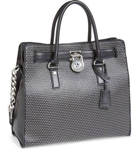 michael kors hamilton microstud leather large tote black|michael kors hamilton satchel bag.